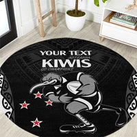 Aotearoa Rugby Custom Round Carpet Maori Kiwi - Mascot Style LT14 Black - Polynesian Pride