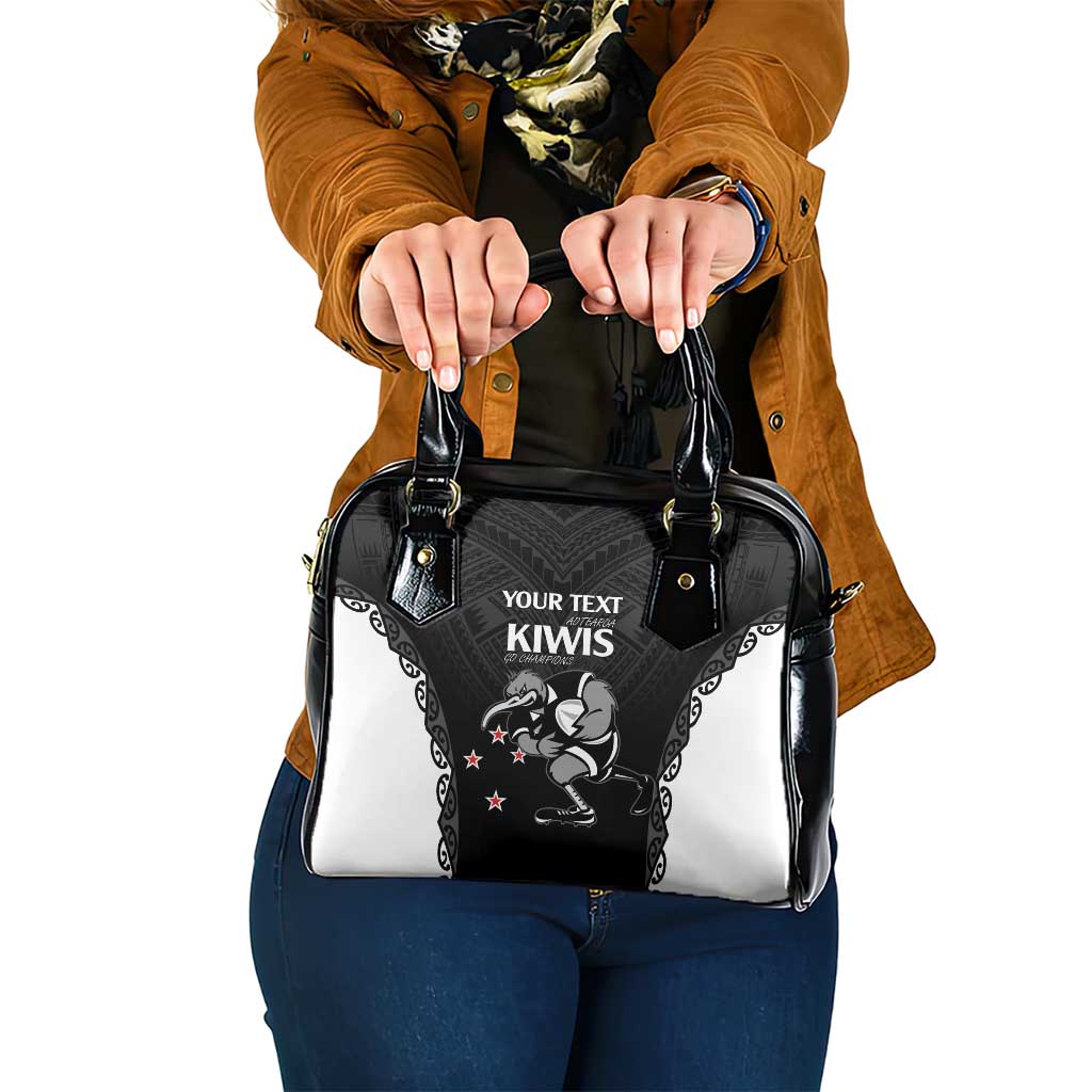 Aotearoa Rugby Custom Shoulder Handbag Maori Kiwi - Mascot Style LT14 One Size Black - Polynesian Pride