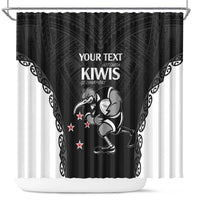 Aotearoa Rugby Custom Shower Curtain Maori Kiwi - Mascot Style LT14 Black - Polynesian Pride