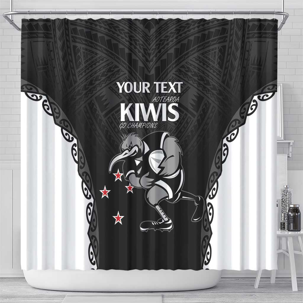 Aotearoa Rugby Custom Shower Curtain Maori Kiwi - Mascot Style LT14 - Polynesian Pride