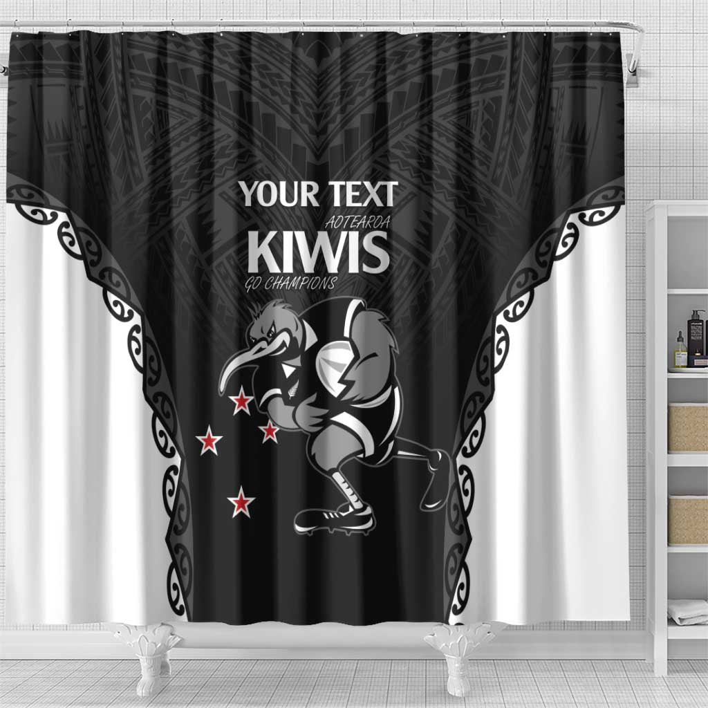 Aotearoa Rugby Custom Shower Curtain Maori Kiwi - Mascot Style LT14 - Polynesian Pride