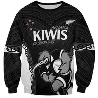 Aotearoa Rugby Custom Sweatshirt Maori Kiwi - Mascot Style LT14 Unisex Black - Polynesian Pride