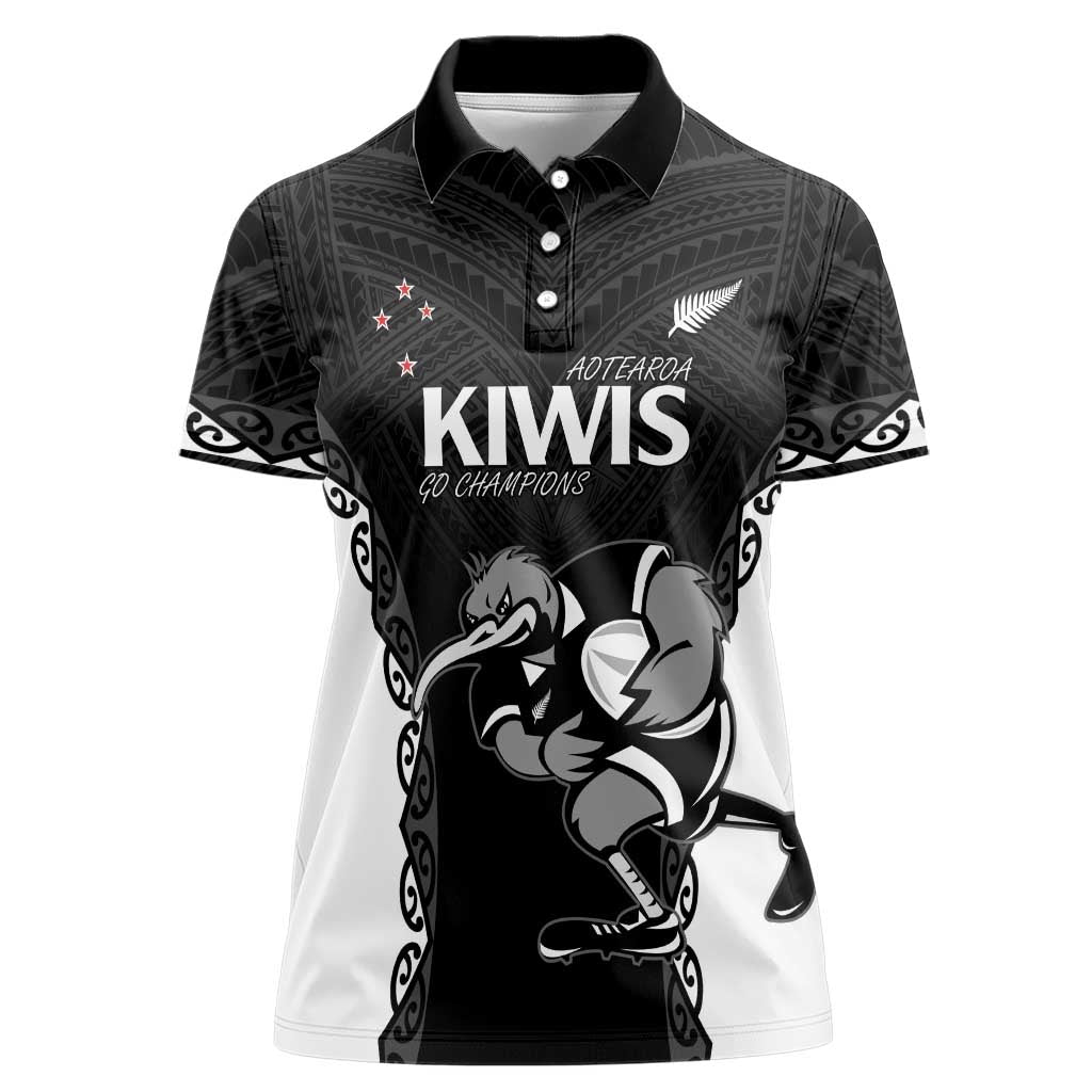 Aotearoa Rugby Custom Women Polo Shirt Maori Kiwi - Mascot Style