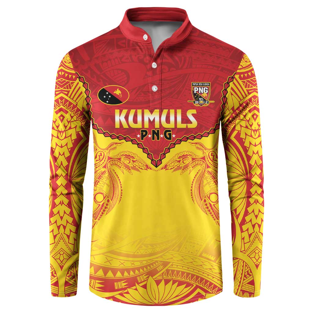 Papua New Guinea Rugby Custom Button Sweatshirt Go Kumuls PNG - Polynesian Pattern LT14 Yellow - Polynesian Pride