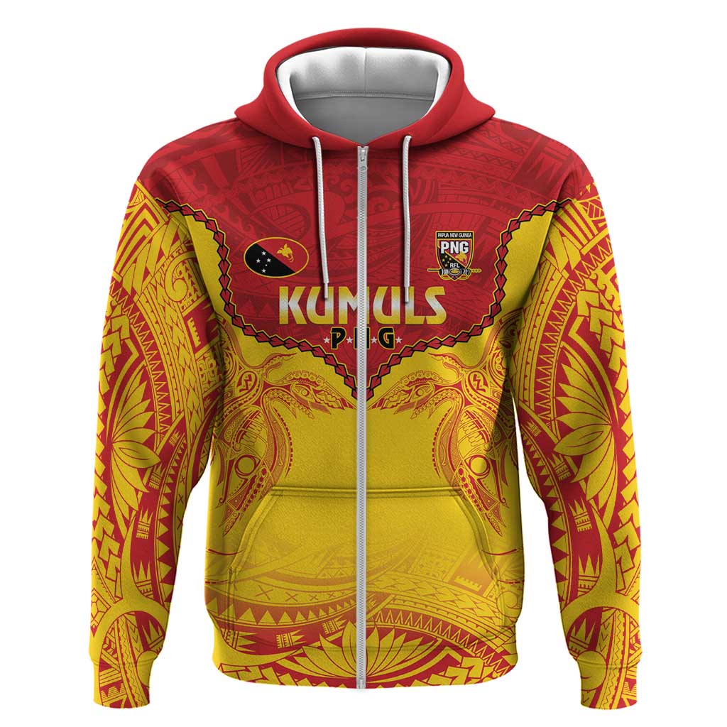 Papua New Guinea Rugby Custom Hoodie Go Kumuls PNG - Polynesian Pattern LT14 Zip Hoodie Yellow - Polynesian Pride