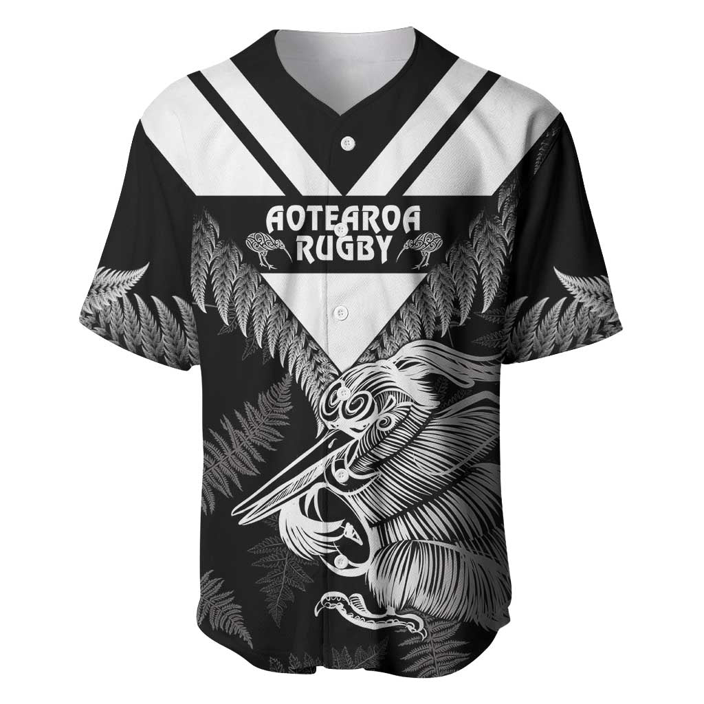 Aotearoa Silver Fern Rugby Custom Baseball Jersey 2024 Go Kiwi LT14 Black - Polynesian Pride