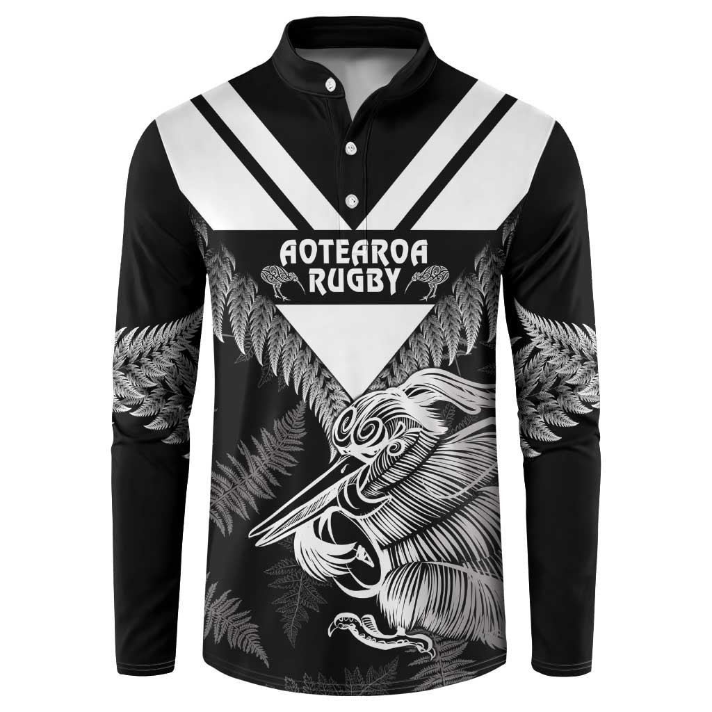 Aotearoa Silver Fern Rugby Custom Button Sweatshirt 2024 Go Kiwi LT14 Black - Polynesian Pride