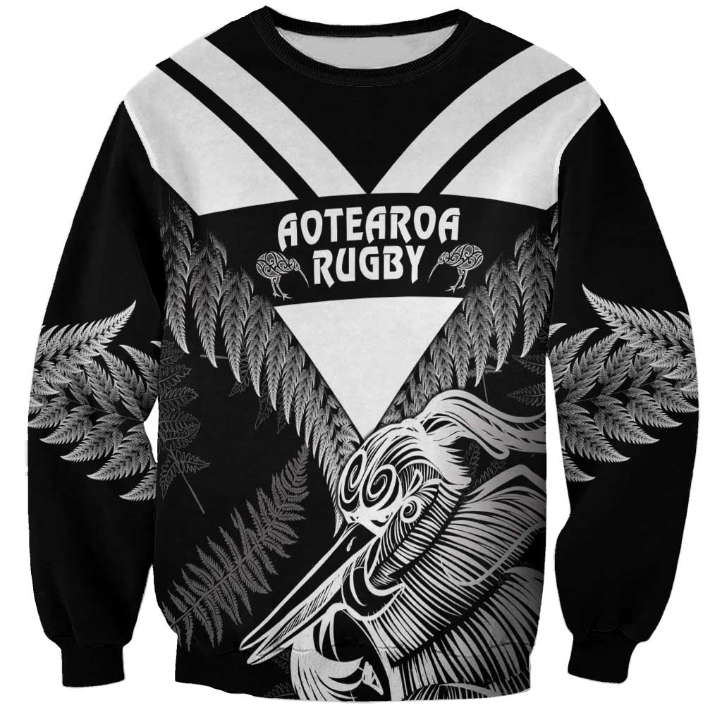 Aotearoa Silver Fern Rugby Custom Sweatshirt 2024 Go Kiwi LT14 Unisex Black - Polynesian Pride