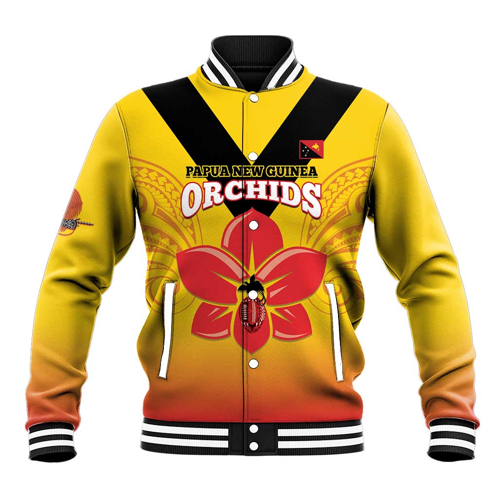 Orchids PNG Rugby Custom Baseball Jacket Go Champions Papua New Guinea LT14 Unisex Yellow - Polynesian Pride
