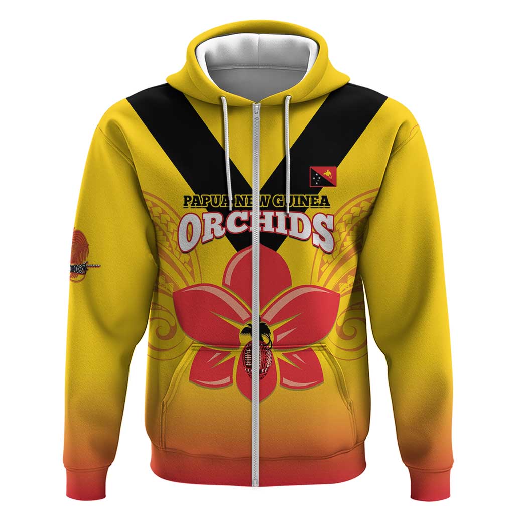 Orchids PNG Rugby Custom Zip Hoodie Go Champions Papua New Guinea LT14 Zip Hoodie Yellow - Polynesian Pride