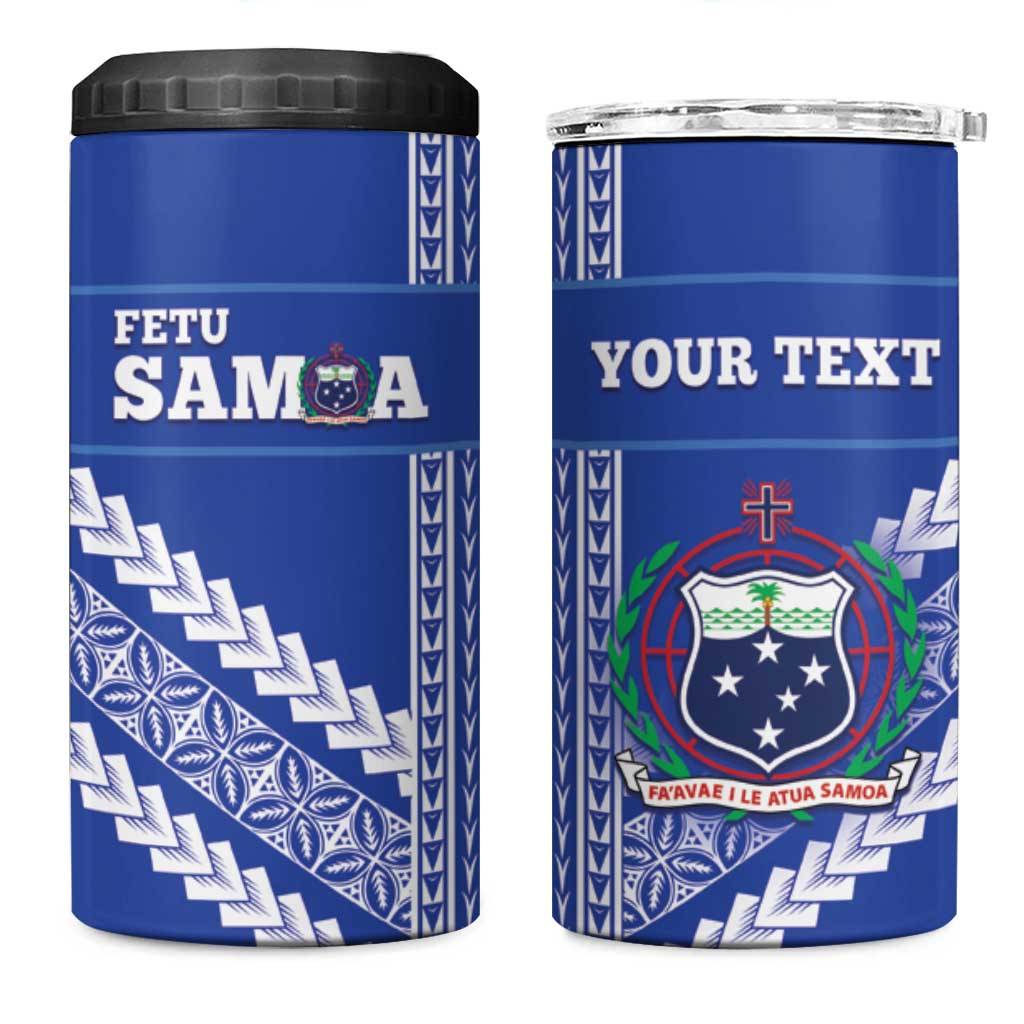 Custom Fetu Samoa Rugby 4 in 1 Can Cooler Tumbler Siapo Pattern - Sporty Style LT14 One Size: 16 oz Blue - Polynesian Pride