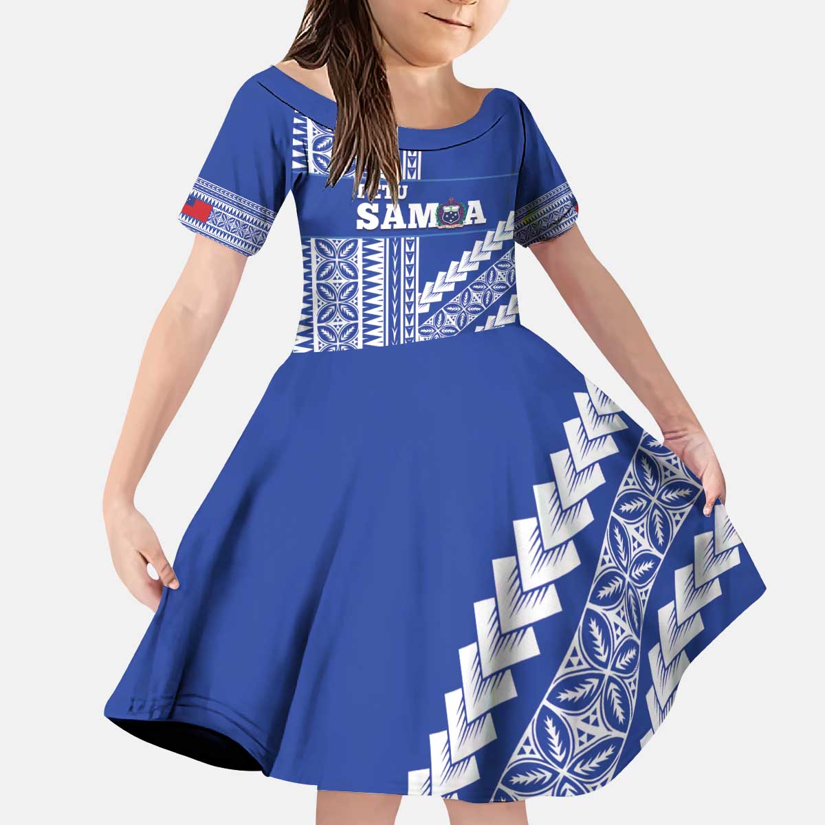 Fetu Samoa Rugby Custom Kid Short Sleeve Dress Siapo Pattern - Sporty Style LT14 KID Blue - Polynesian Pride