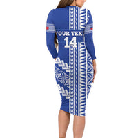 Fetu Samoa Rugby Custom Long Sleeve Bodycon Dress Siapo Pattern - Sporty Style LT14 - Polynesian Pride