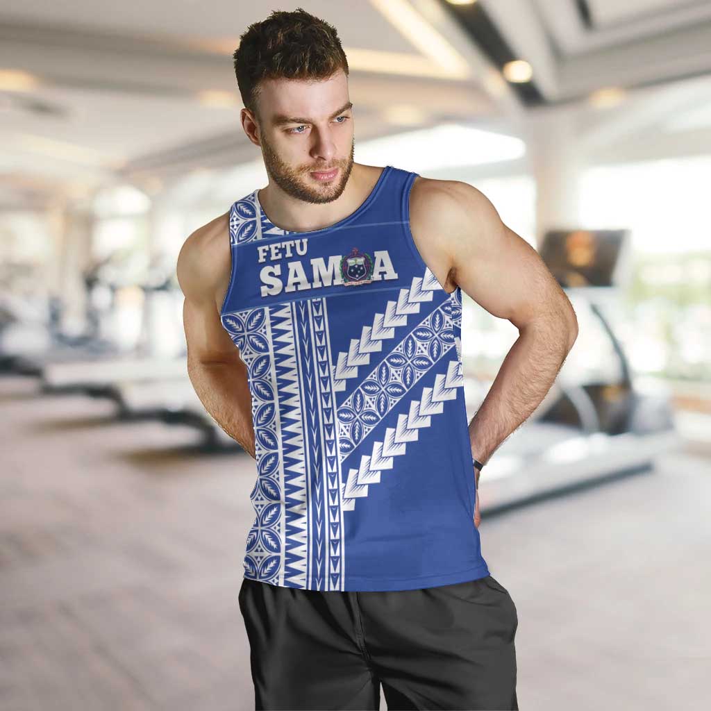 Fetu Samoa Rugby Custom Men Tank Top Siapo Pattern - Sporty Style LT14 Blue - Polynesian Pride