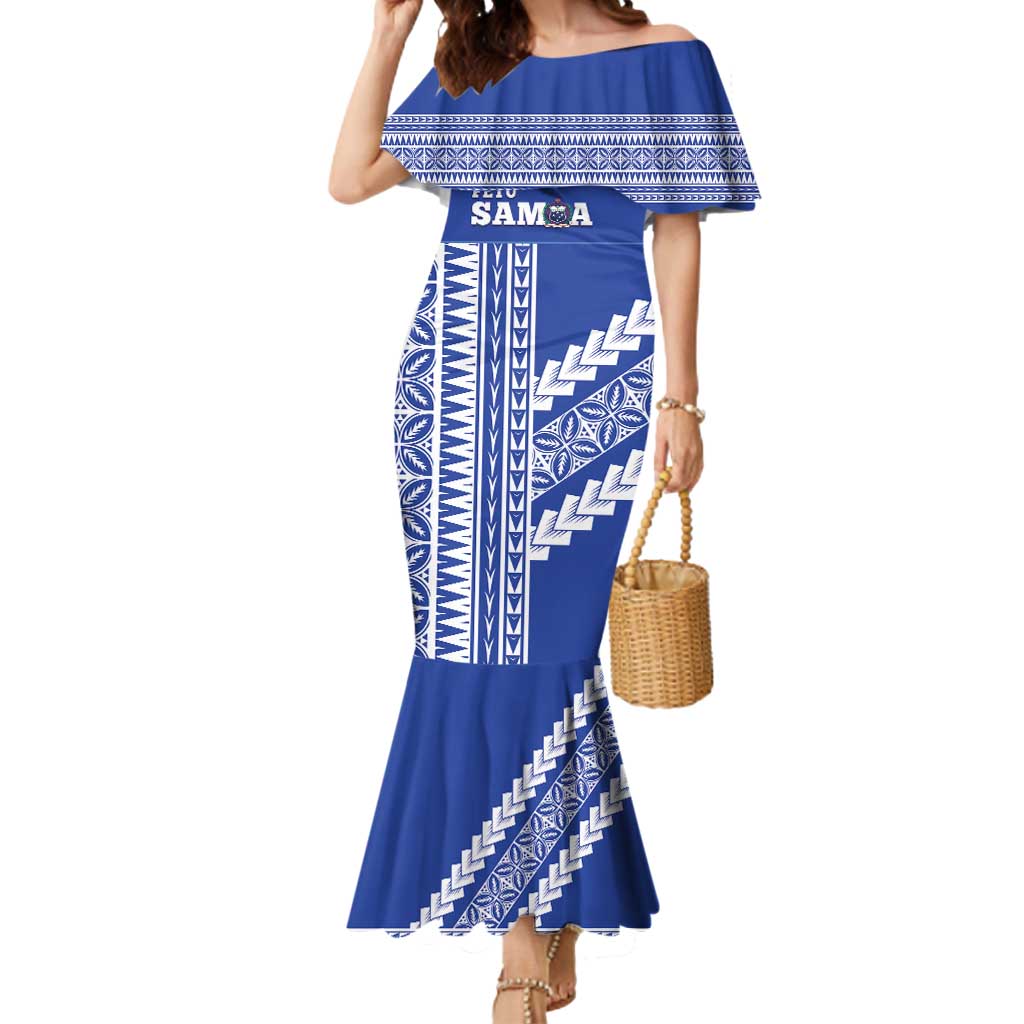 Fetu Samoa Rugby Custom Mermaid Dress Siapo Pattern - Sporty Style LT14 Women Blue - Polynesian Pride