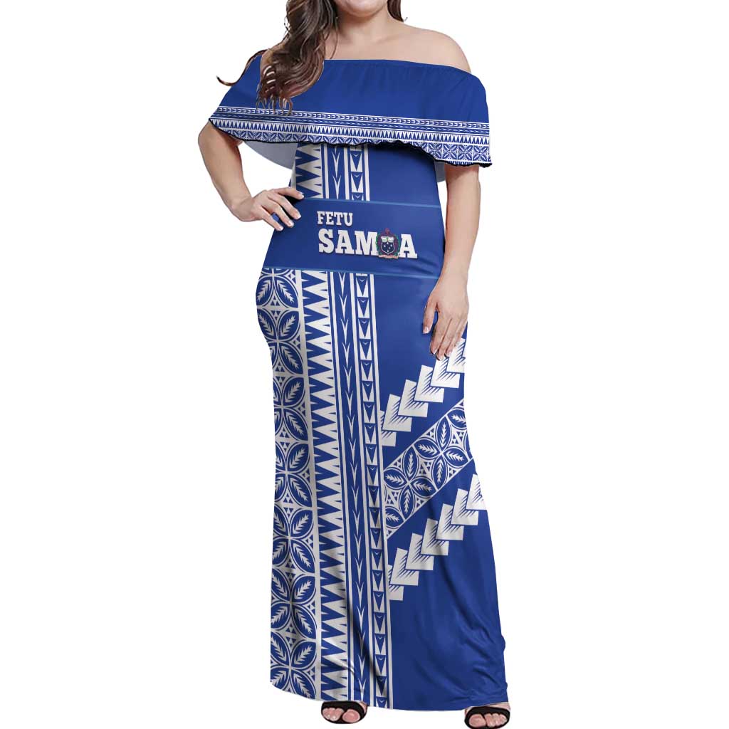Fetu Samoa Rugby Custom Off Shoulder Maxi Dress Siapo Pattern - Sporty Style LT14 Women Blue - Polynesian Pride