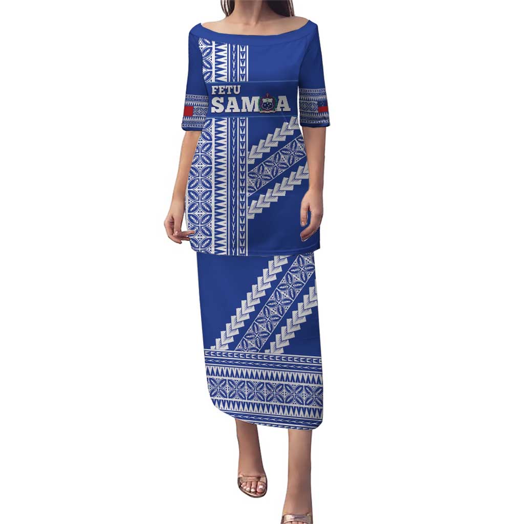 Fetu Samoa Rugby Custom Puletasi Siapo Pattern - Sporty Style LT14 Long Dress Blue - Polynesian Pride