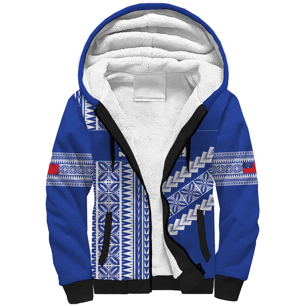 Fetu Samoa Rugby Custom Sherpa Hoodie Siapo Pattern - Sporty Style LT14 Unisex Blue - Polynesian Pride