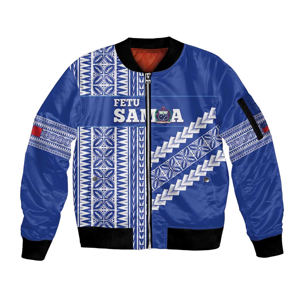 Fetu Samoa Rugby Custom Sleeve Zip Bomber Jacket Siapo Pattern - Sporty Style LT14 Unisex Blue - Polynesian Pride