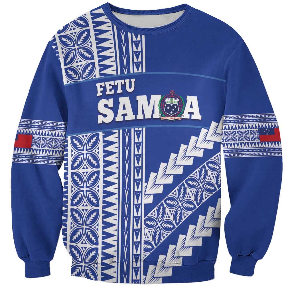 Fetu Samoa Rugby Custom Sweatshirt Siapo Pattern - Sporty Style LT14 Unisex Blue - Polynesian Pride