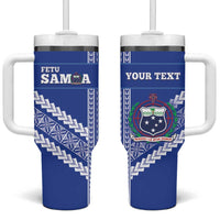 Custom Fetu Samoa Rugby Tumbler With Handle Siapo Pattern - Sporty Style LT14 One Size: 40 oz Blue - Polynesian Pride