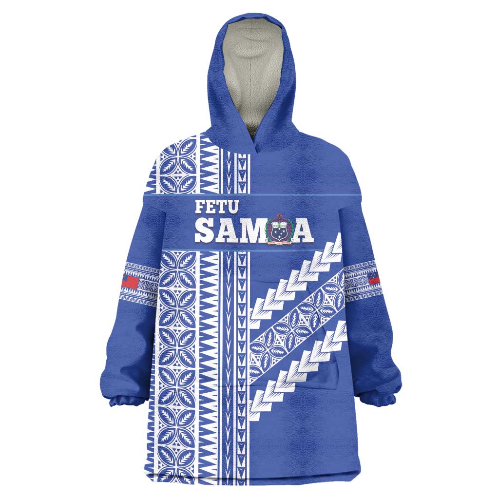 Fetu Samoa Rugby Custom Wearable Blanket Hoodie Siapo Pattern - Sporty Style LT14 One Size Blue - Polynesian Pride