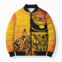 Marquesas Islands Bomber Puffer Jacket Marquesan Matatiki Fish Hook Patutiki LT14 Unisex Yellow - Polynesian Pride