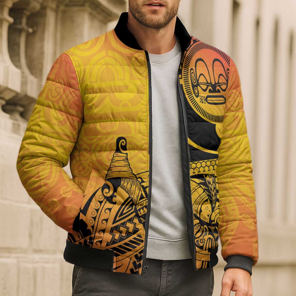 Marquesas Islands Bomber Puffer Jacket Marquesan Matatiki Fish Hook Patutiki LT14 - Polynesian Pride