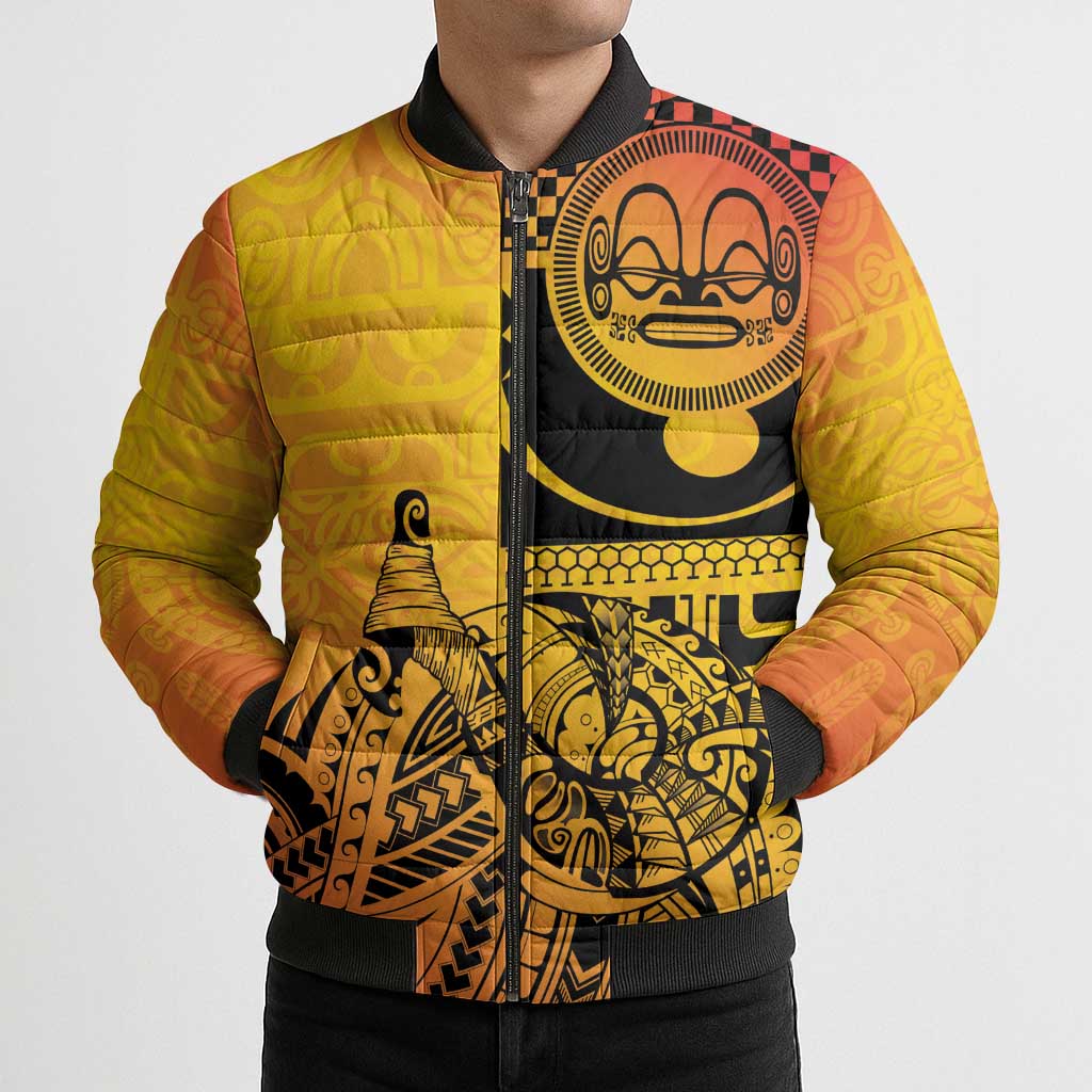 Marquesas Islands Bomber Puffer Jacket Marquesan Matatiki Fish Hook Patutiki LT14 - Polynesian Pride