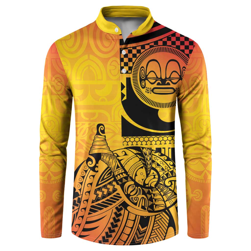 Marquesas Islands Button Sweatshirt Marquesan Matatiki Fish Hook Patutiki LT14 Yellow - Polynesian Pride