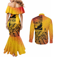 Marquesas Islands Couples Matching Mermaid Dress and Long Sleeve Button Shirt Marquesan Matatiki Fish Hook Patutiki LT14 - Polynesian Pride