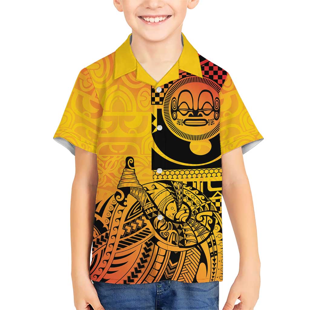 Marquesas Islands Kid Hawaiian Shirt Marquesan Matatiki Fish Hook Patutiki LT14 Kid Yellow - Polynesian Pride
