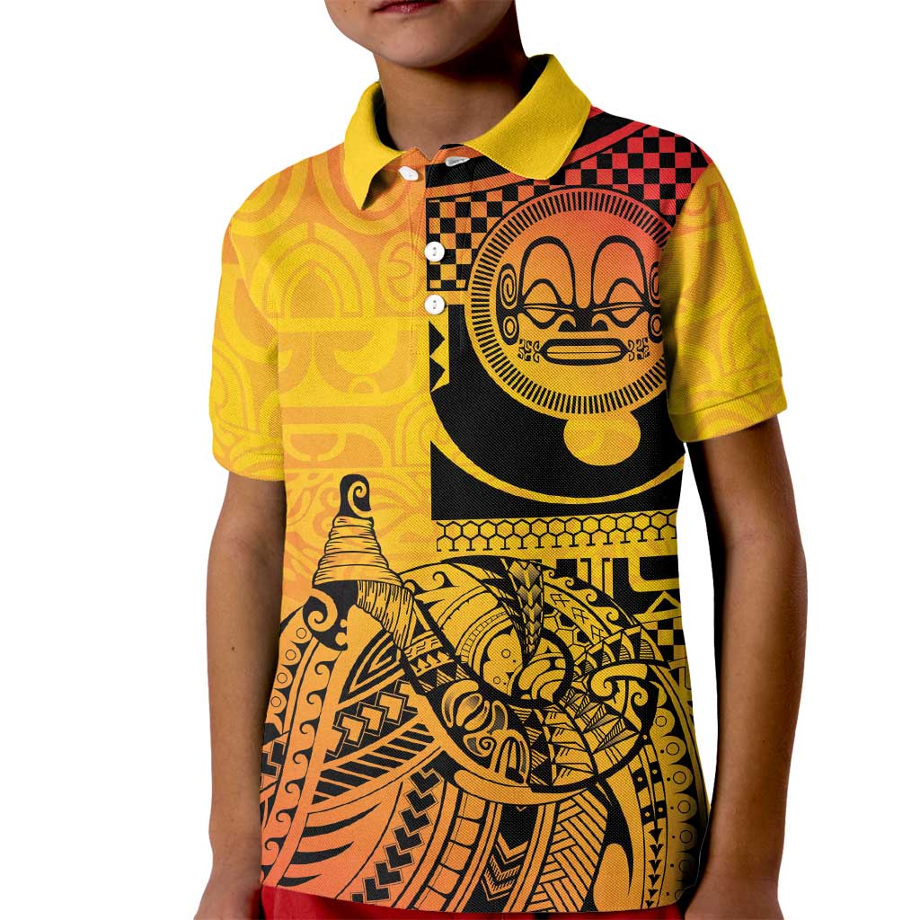 Marquesas Islands Kid Polo Shirt Marquesan Matatiki Fish Hook Patutiki LT14 Kid Yellow - Polynesian Pride
