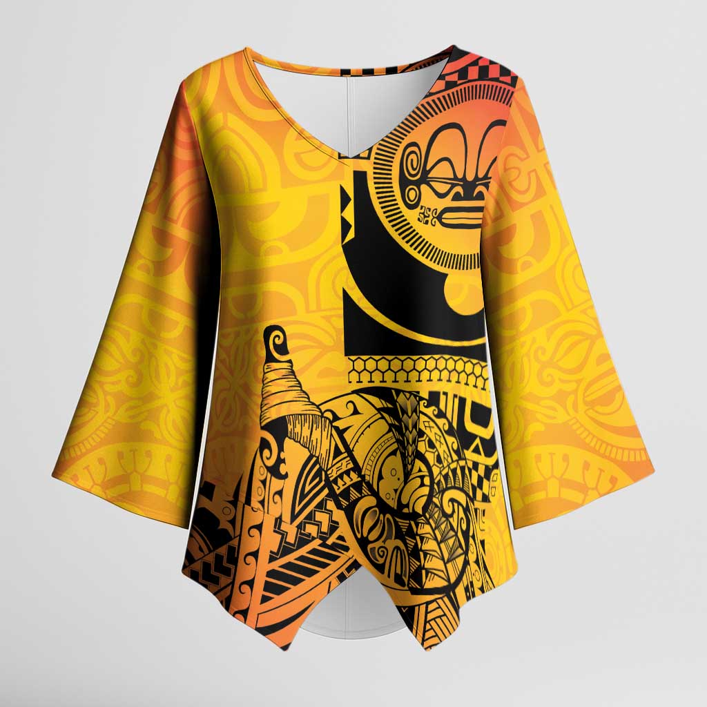 Marquesas Islands Kimono Sleeve Blouse Marquesan Matatiki Fish Hook Patutiki LT14 Female Yellow - Polynesian Pride