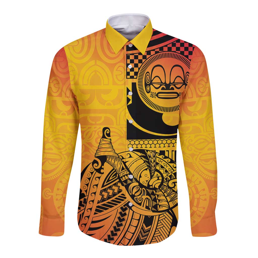 Marquesas Islands Long Sleeve Button Shirt Marquesan Matatiki Fish Hook Patutiki LT14 Unisex Yellow - Polynesian Pride