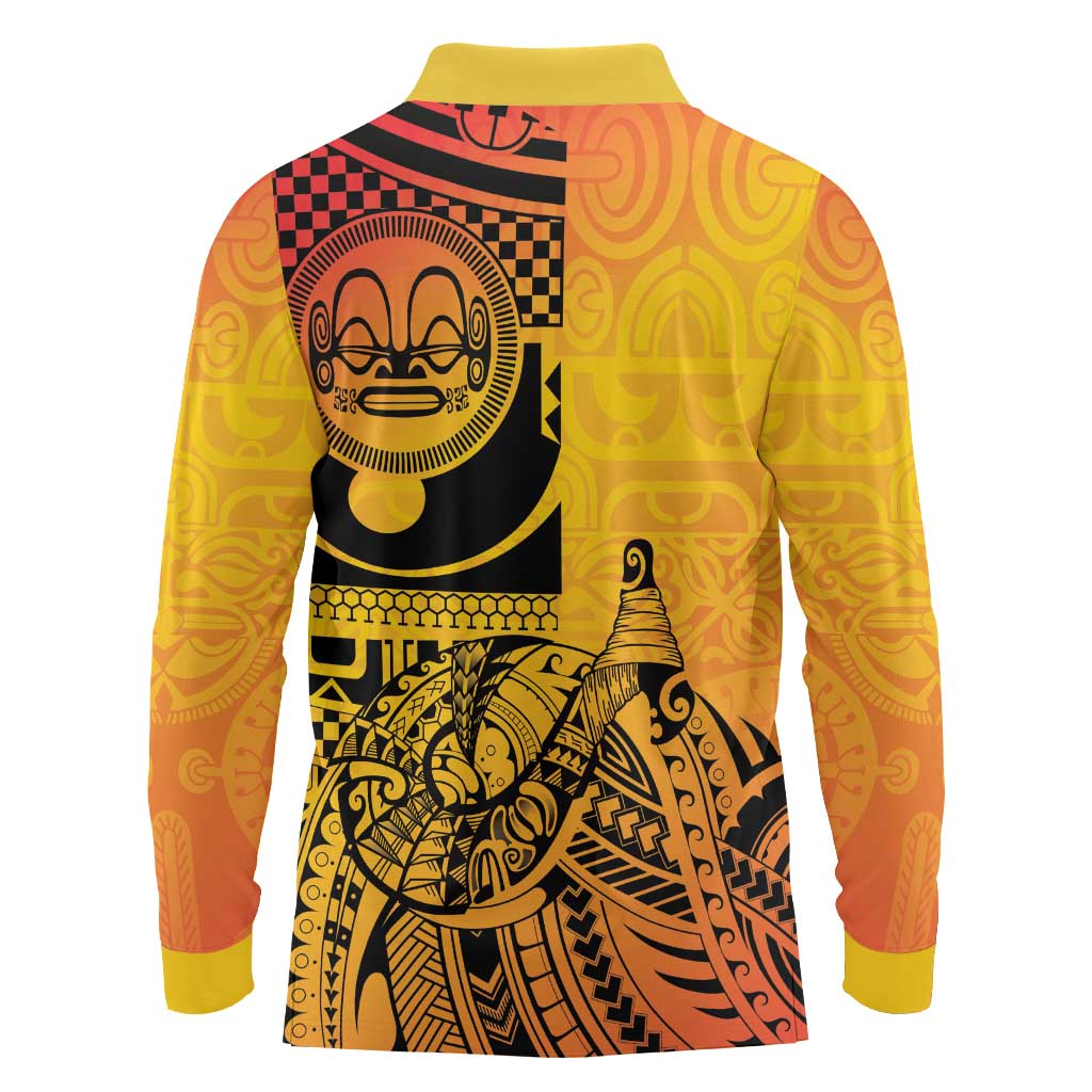 Marquesas Islands Long Sleeve Polo Shirt Marquesan Matatiki Fish Hook Patutiki LT14 - Polynesian Pride