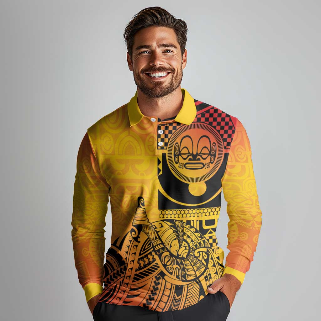 Marquesas Islands Long Sleeve Polo Shirt Marquesan Matatiki Fish Hook Patutiki LT14 - Polynesian Pride