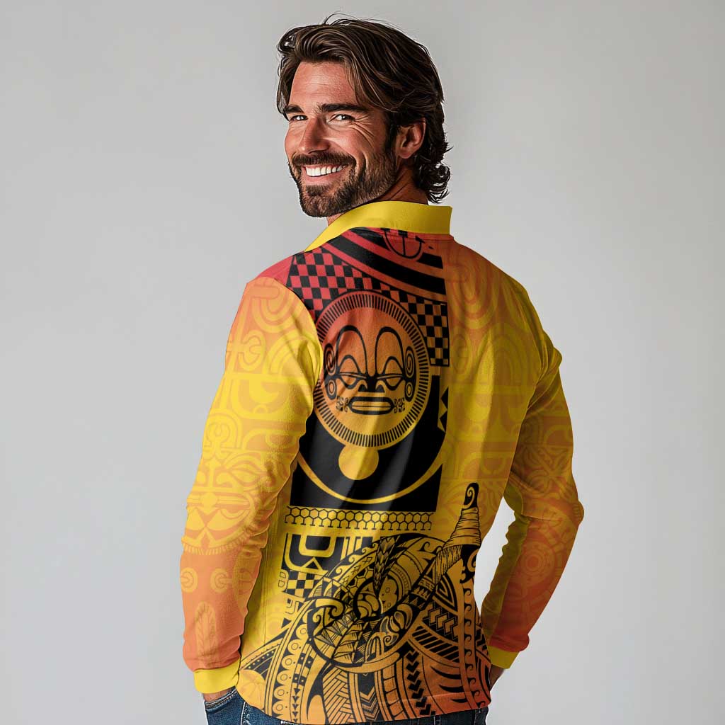 Marquesas Islands Long Sleeve Polo Shirt Marquesan Matatiki Fish Hook Patutiki LT14 - Polynesian Pride
