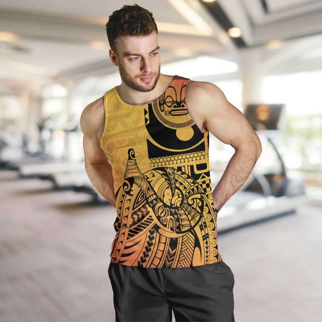 Marquesas Islands Men Tank Top Marquesan Matatiki Fish Hook Patutiki LT14 Yellow - Polynesian Pride