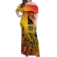 Marquesas Islands Off Shoulder Maxi Dress Marquesan Matatiki Fish Hook Patutiki LT14 Women Yellow - Polynesian Pride