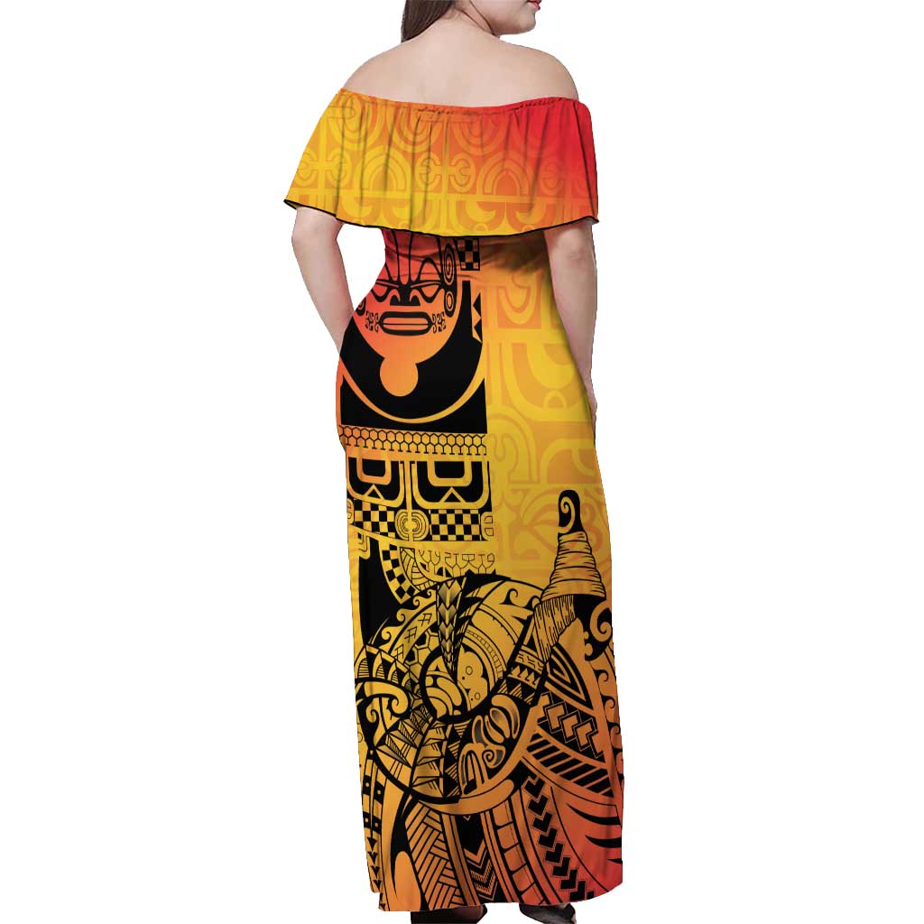 Marquesas Islands Off Shoulder Maxi Dress Marquesan Matatiki Fish Hook Patutiki LT14 - Polynesian Pride