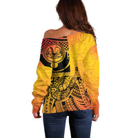 Marquesas Islands Off Shoulder Sweater Marquesan Matatiki Fish Hook Patutiki LT14 - Polynesian Pride