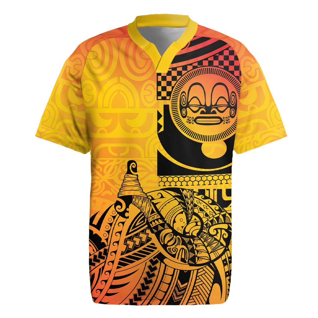 Marquesas Islands Rugby Jersey Marquesan Matatiki Fish Hook Patutiki LT14 Yellow - Polynesian Pride