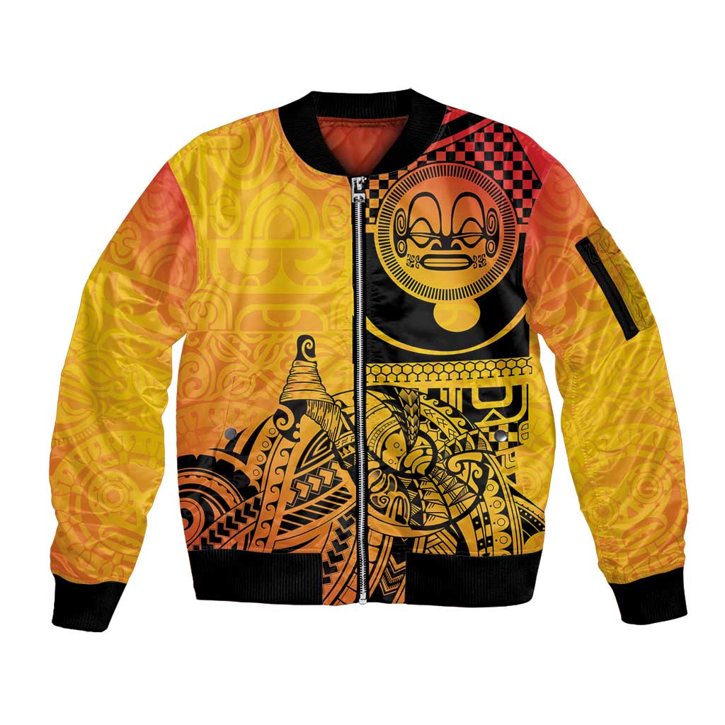 Marquesas Islands Sleeve Zip Bomber Jacket Marquesan Matatiki Fish Hook Patutiki LT14 Unisex Yellow - Polynesian Pride