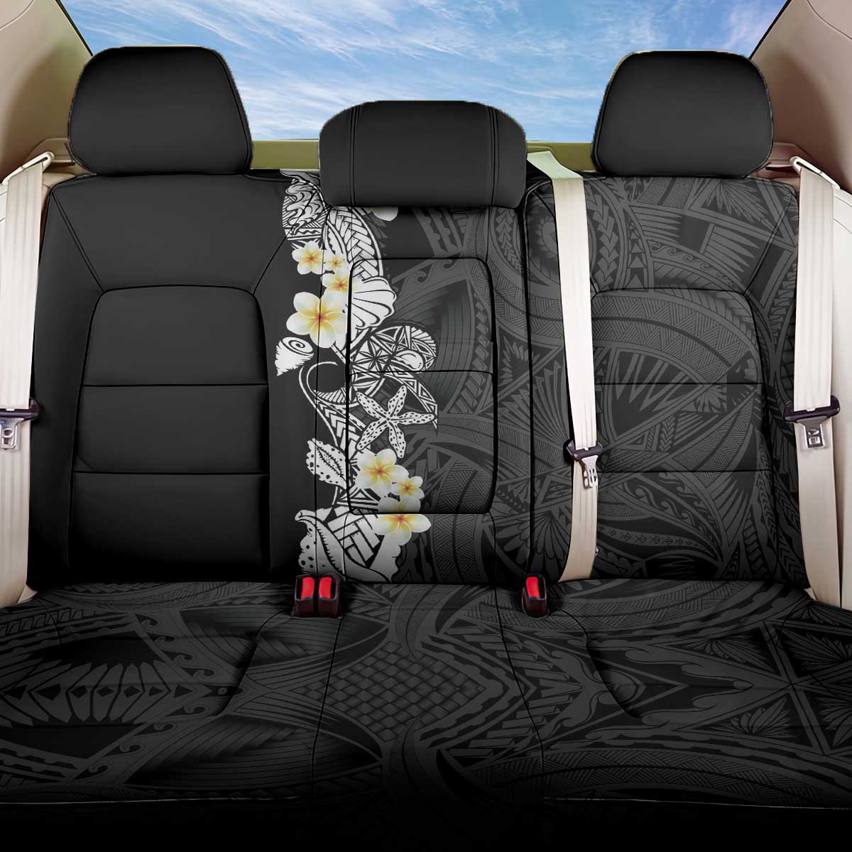 Black Samoa Tattoo Back Car Seat Cover Plumeria Samoan Ocean Tatau Pattern LT14 One Size Black - Polynesian Pride