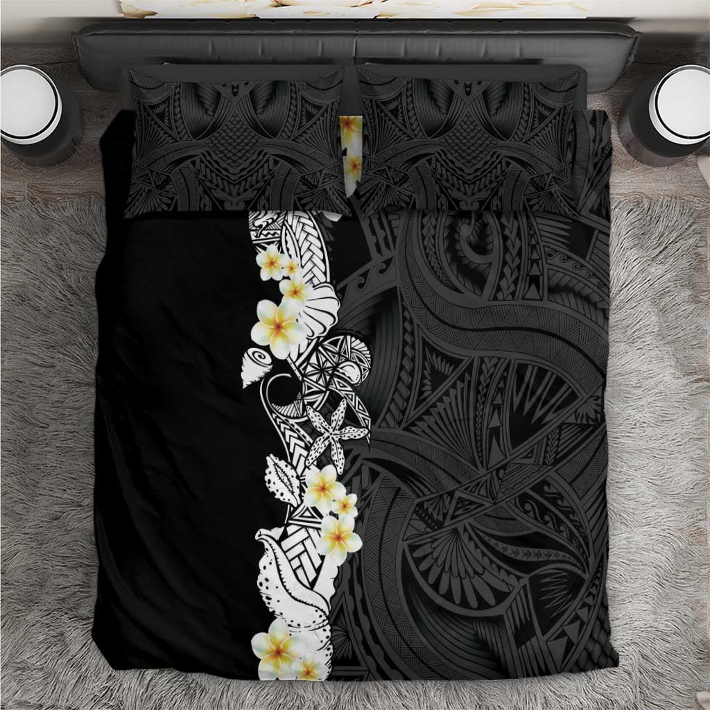 Black Samoa Tattoo Bedding Set Plumeria Samoan Ocean Tatau Pattern LT14 Black - Polynesian Pride