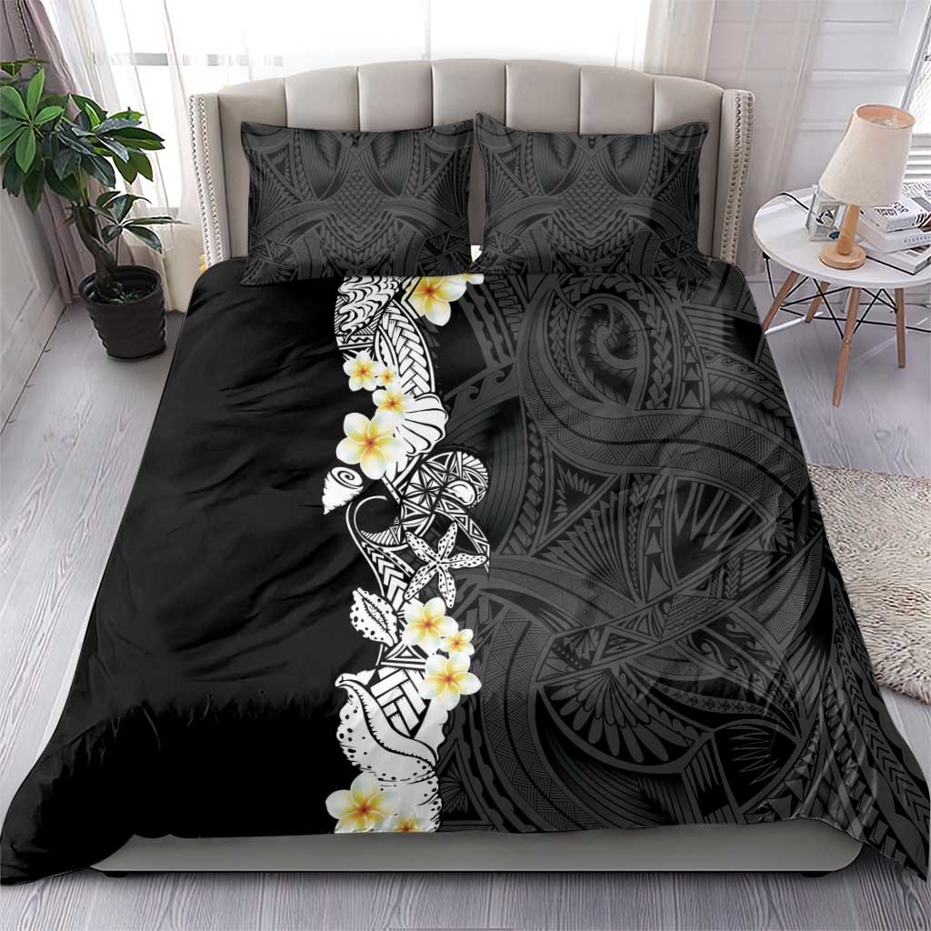 Black Samoa Tattoo Bedding Set Plumeria Samoan Ocean Tatau Pattern LT14 - Polynesian Pride