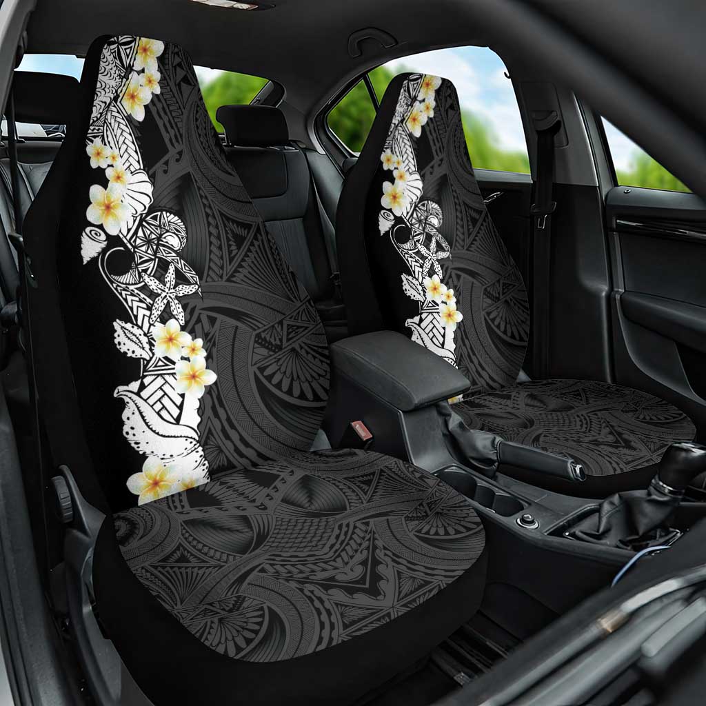 Black Samoa Tattoo Car Seat Cover Plumeria Samoan Ocean Tatau Pattern LT14 One Size Black - Polynesian Pride