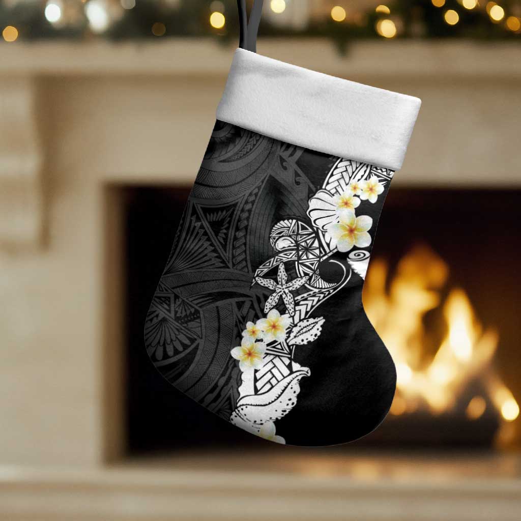 Black Samoa Tattoo Christmas Stocking Plumeria Samoan Ocean Tatau Pattern LT14 Set of 2 Black - Polynesian Pride