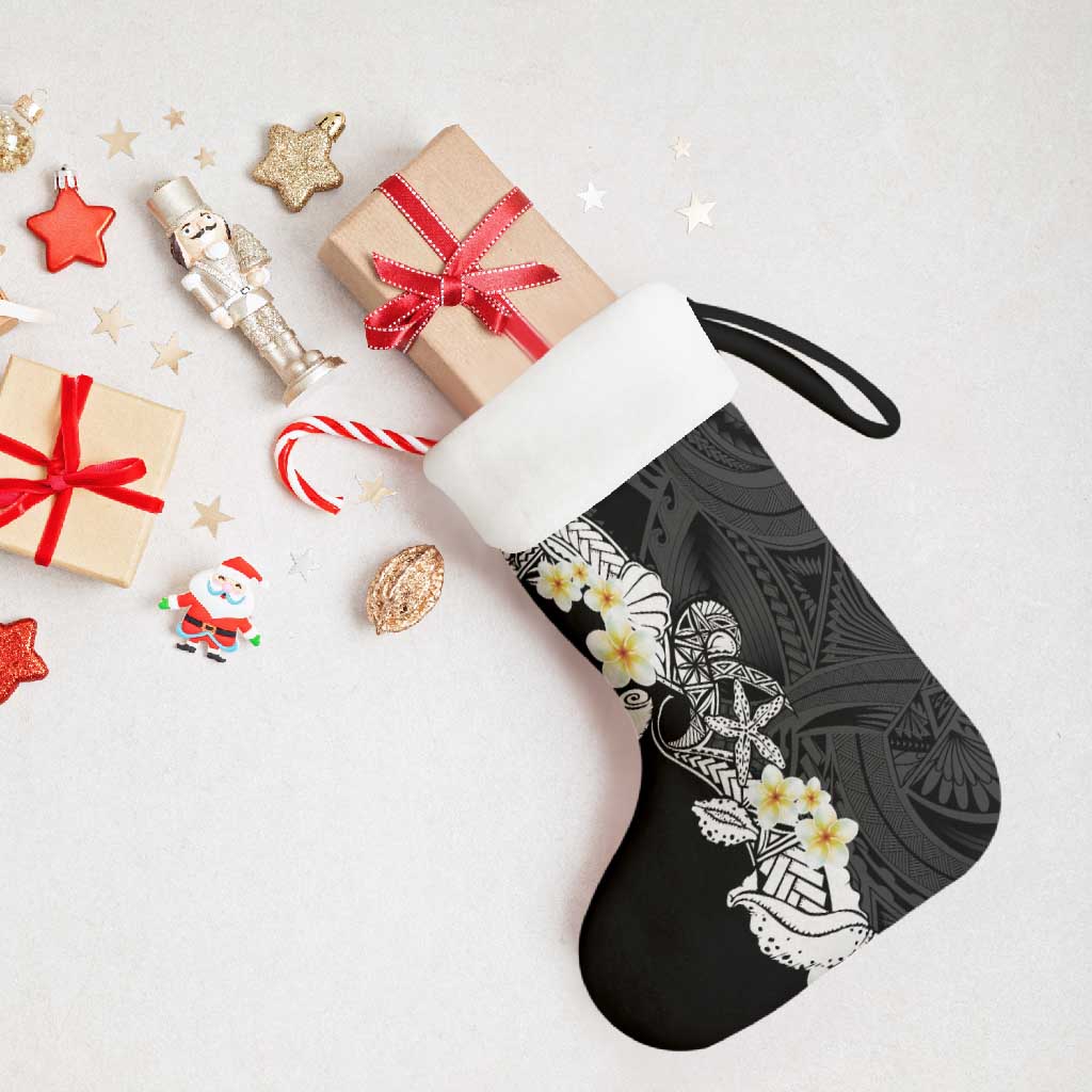 Black Samoa Tattoo Christmas Stocking Plumeria Samoan Ocean Tatau Pattern LT14 - Polynesian Pride